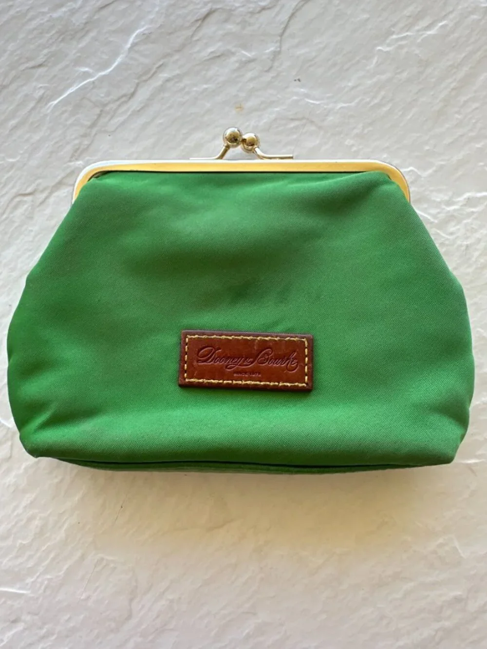 VTG Dooney & Bourke Green Nylon Kiss Lock Coin Purse Cosmetic Pouch